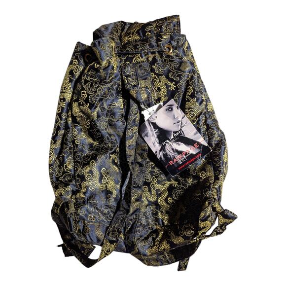 Vtg Y2K Rampage China Doll Black Red Dragon Brocade Satin Bucket Backpack NWT - Picture 4 of 4